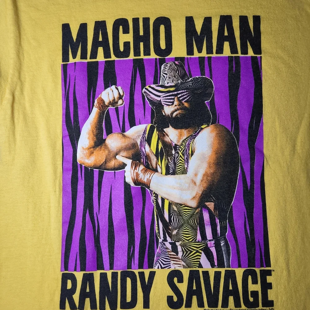 Macho Man Randy Savage Shirt Size Medium Yellow Unisex Wrestling WWE WWF - Picture 2 of 4